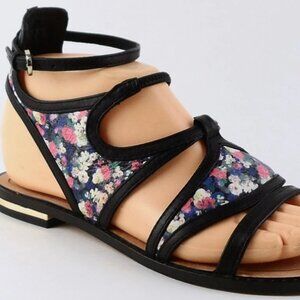 REBECCA MINKOFF SIMON MultiFloral Print Leather Designer Strappy Sandals 7.5